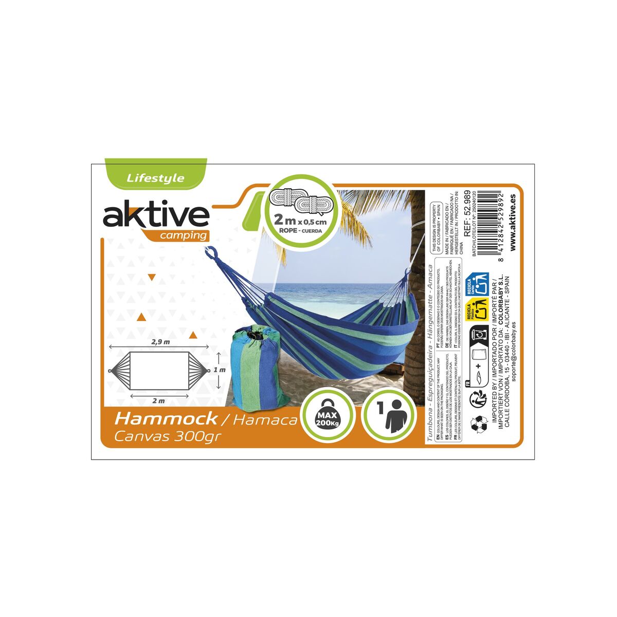 Αιώρα Aktive Μπλε 200 x 0,4 x 100 cm (x6)