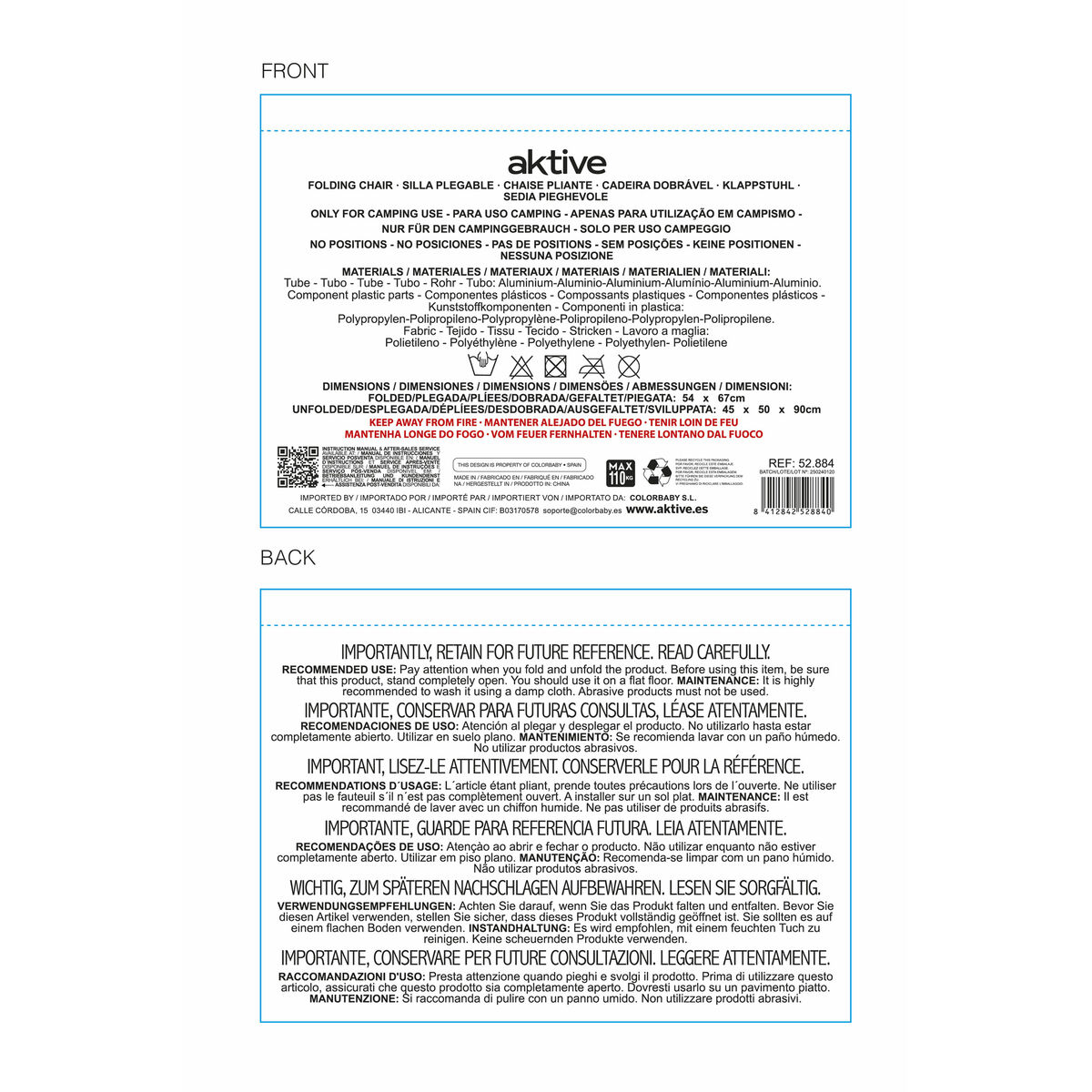 Πτυσσόμενη καρέκλα για κάμπινγκ Aktive Σκούρο γκρίζο 45 x 91 x 47 cm (x6)