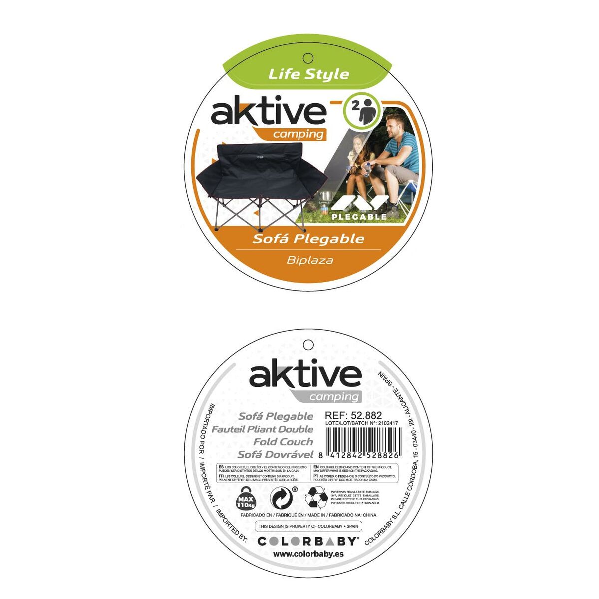 Διθέσιος Καναπές Aktive Μαύρο Εύκαμπτο 107 x 88 x 63 cm (x2)