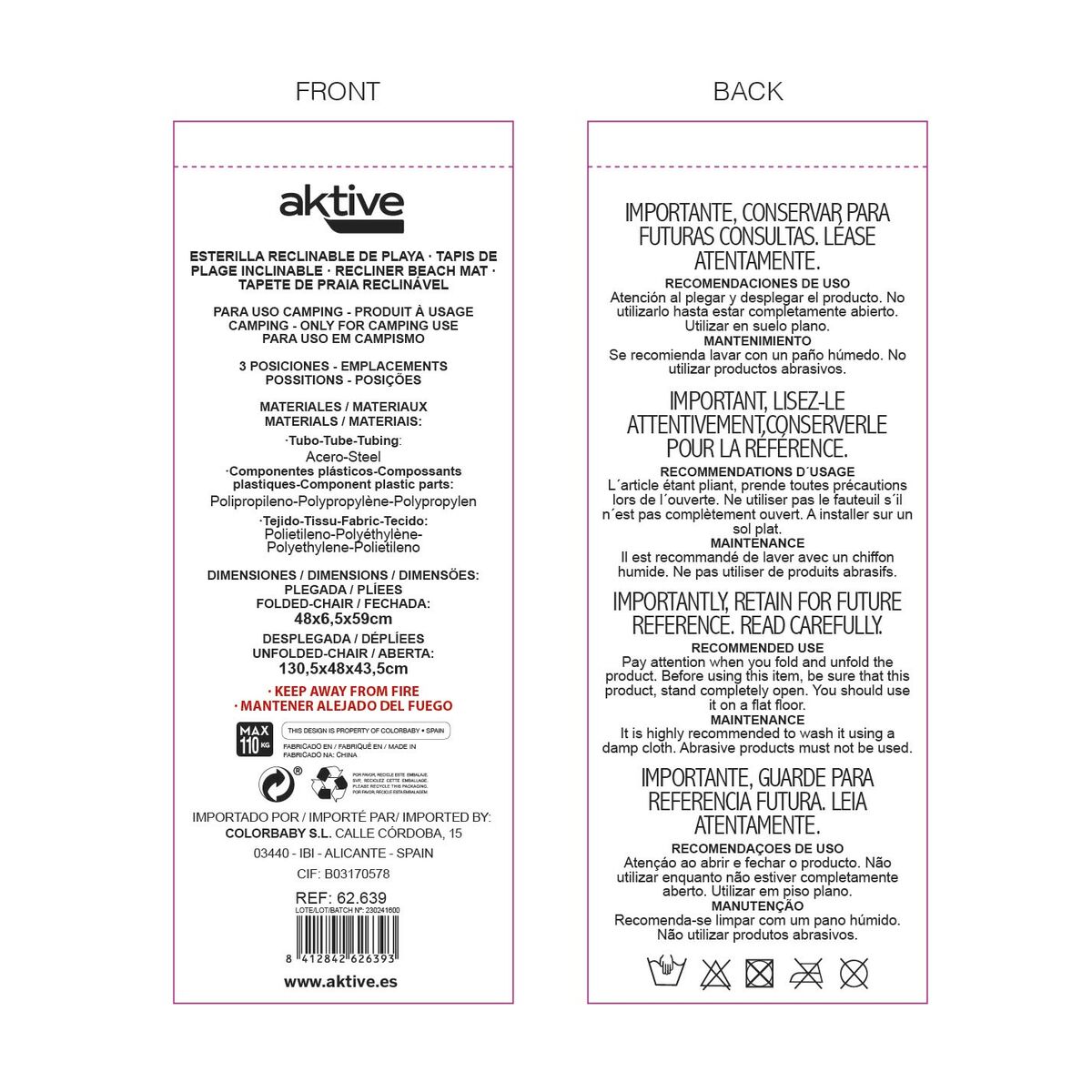 Χαλί γυμναστικής Aktive ανακλινόμενo 147 x 55 x 48 cm PVC 600D Μπλε Χάλυβας Σφουγγάρι (4 Μονάδες)