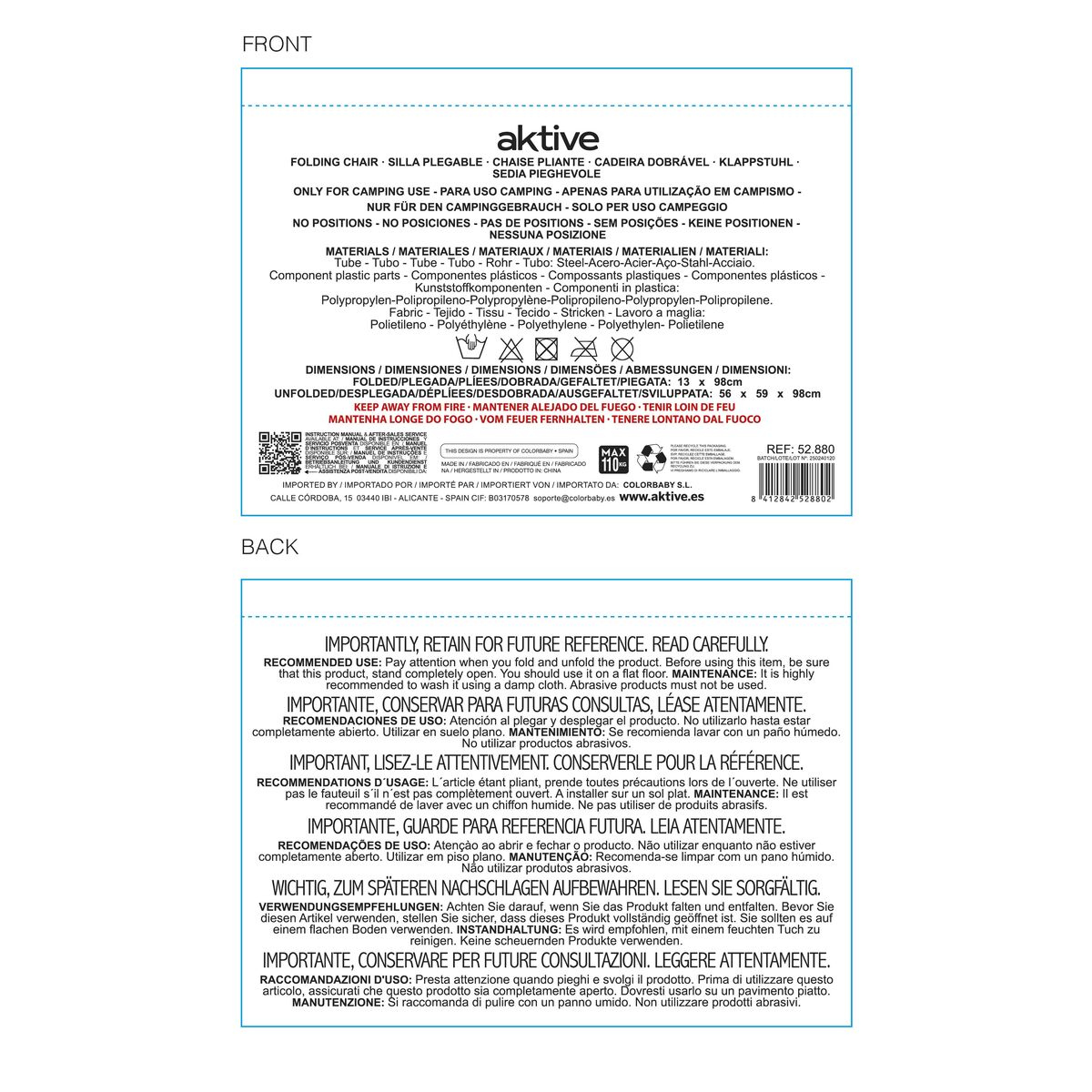 Πτυσσόμενη καρέκλα για κάμπινγκ Aktive Σκούρο γκρίζο Κόκκινο 56 x 98 x 59 cm (4 Μονάδες)