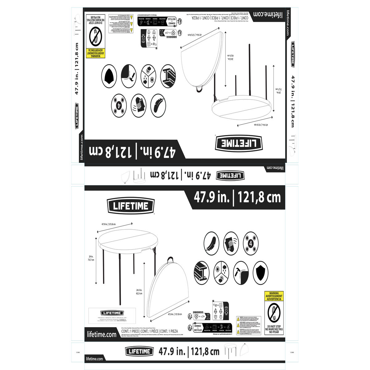Πτυσσομενο τραπεζακι Lifetime Λευκό 122 x 73,5 x 122 cm Χάλυβας Πλαστική ύλη