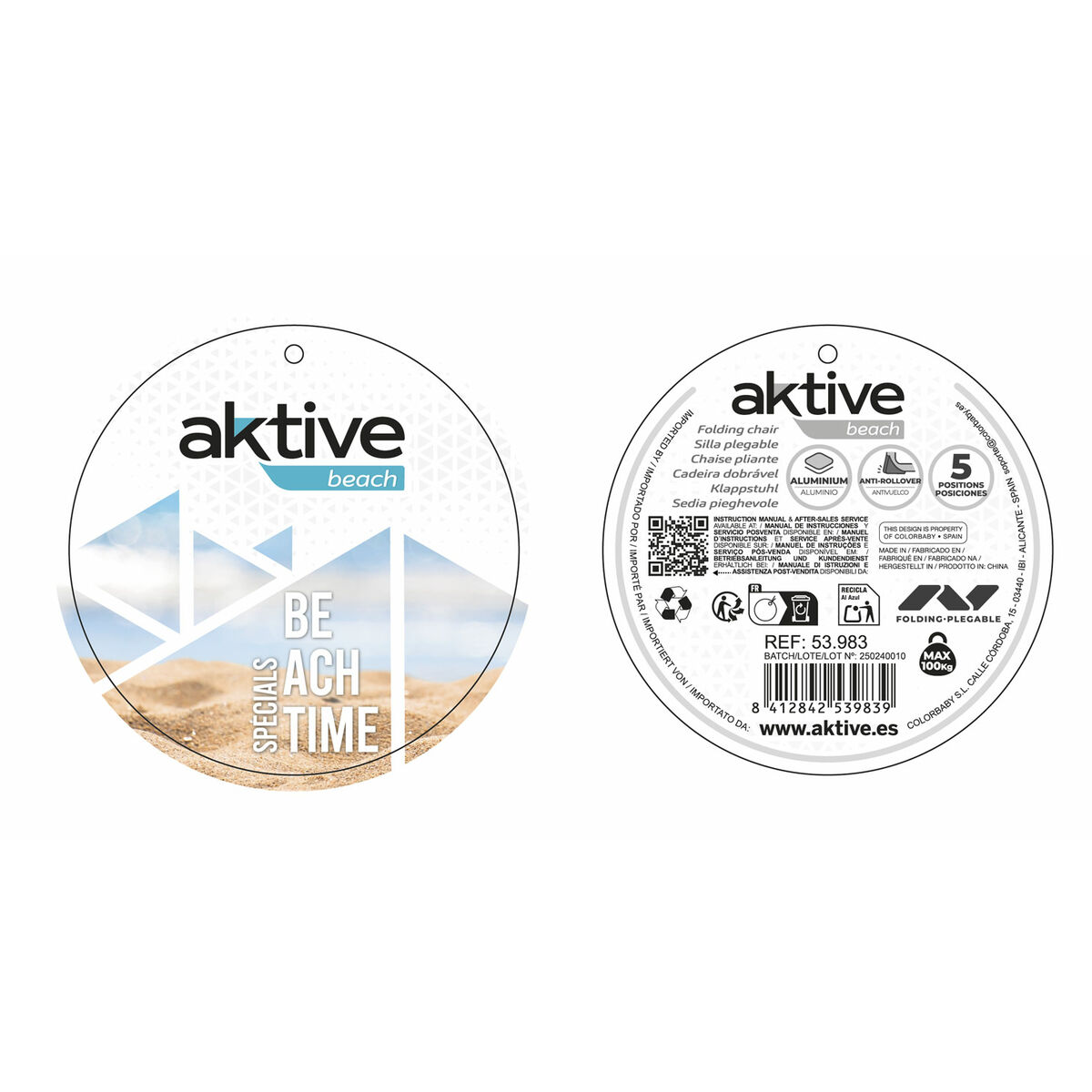 Αναδιπλούμενη Καρέκλα με Προσκέφαλο Aktive 49 x 80 x 58 cm Μπλε (x2) Αναδιπλούμενη Καρέκλα με Προσκέφαλο Aktive 49 x 80 x 58 cm Μπλε (x2)