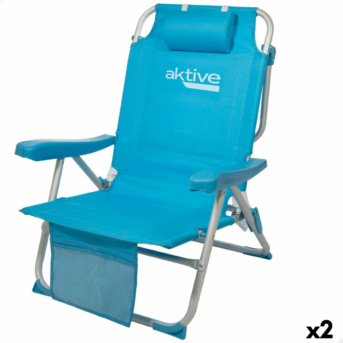 Αναδιπλούμενη Καρέκλα με Προσκέφαλο Aktive 49 x 80 x 58 cm Μπλε (x2) Αναδιπλούμενη Καρέκλα με Προσκέφαλο Aktive 49 x 80 x 58 cm Μπλε (x2)