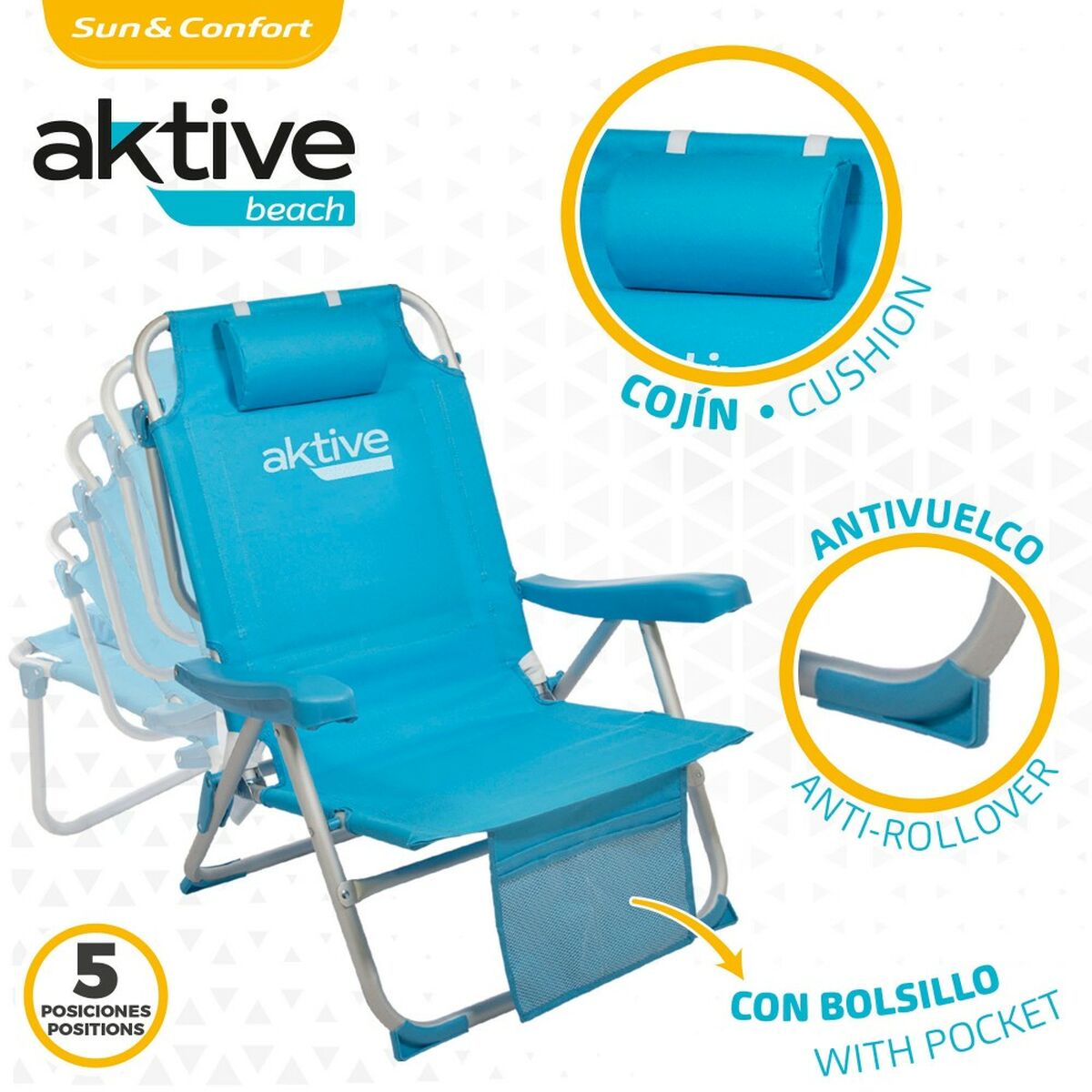 Αναδιπλούμενη Καρέκλα με Προσκέφαλο Aktive 49 x 80 x 58 cm Μπλε (x2) Αναδιπλούμενη Καρέκλα με Προσκέφαλο Aktive 49 x 80 x 58 cm Μπλε (x2)