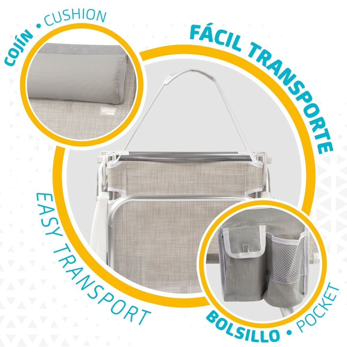 Αναδιπλούμενη Καρέκλα με Προσκέφαλο Aktive Ibiza Μπεζ 51 x 76 x 45 cm (x2)