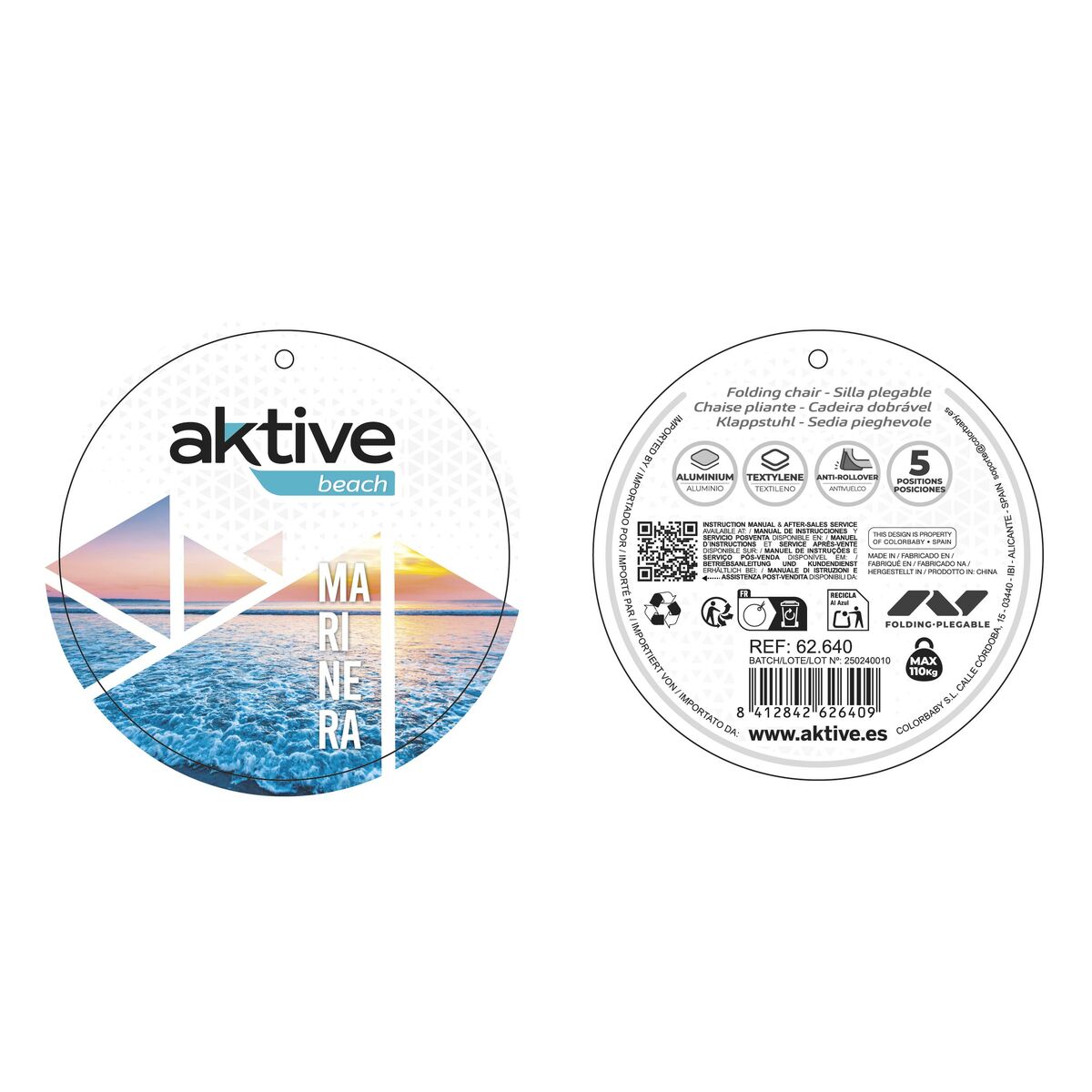 πτυσσόμενη καρέκλα Aktive Ριγέ 48 x 90 x 60 cm (x2)