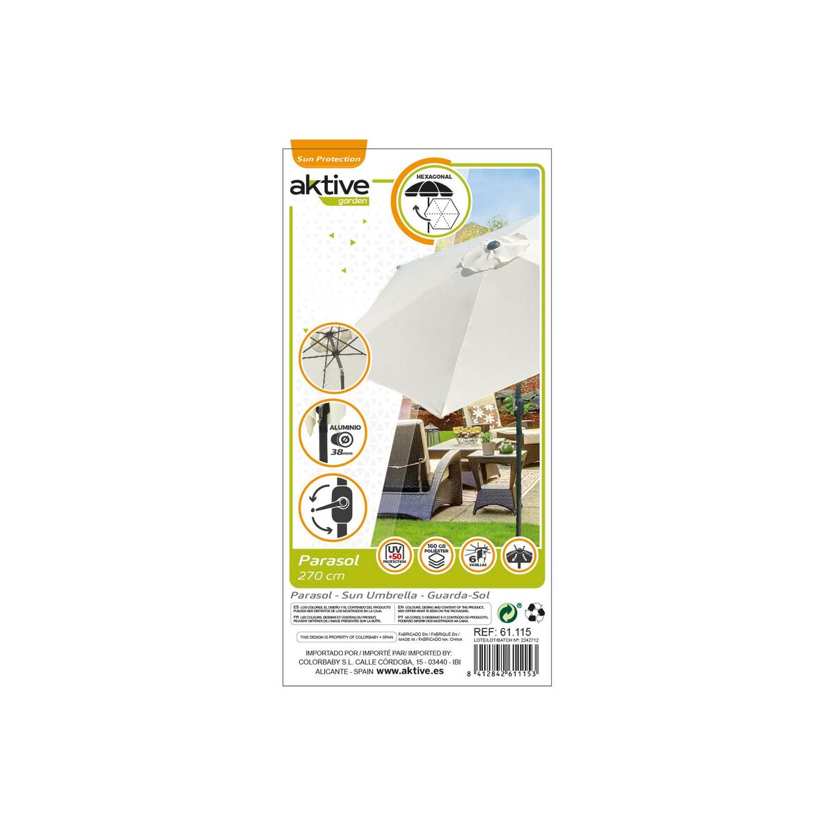 Solskjerm Aktive 270 x 235,5 x 270 cm Ø 270 cm Χάλυβας Αλουμίνιο Κρεμ Solskjerm Aktive 270 x 235,5 x 270 cm Ø 270 cm Χάλυβας Αλουμίνιο Κρεμ