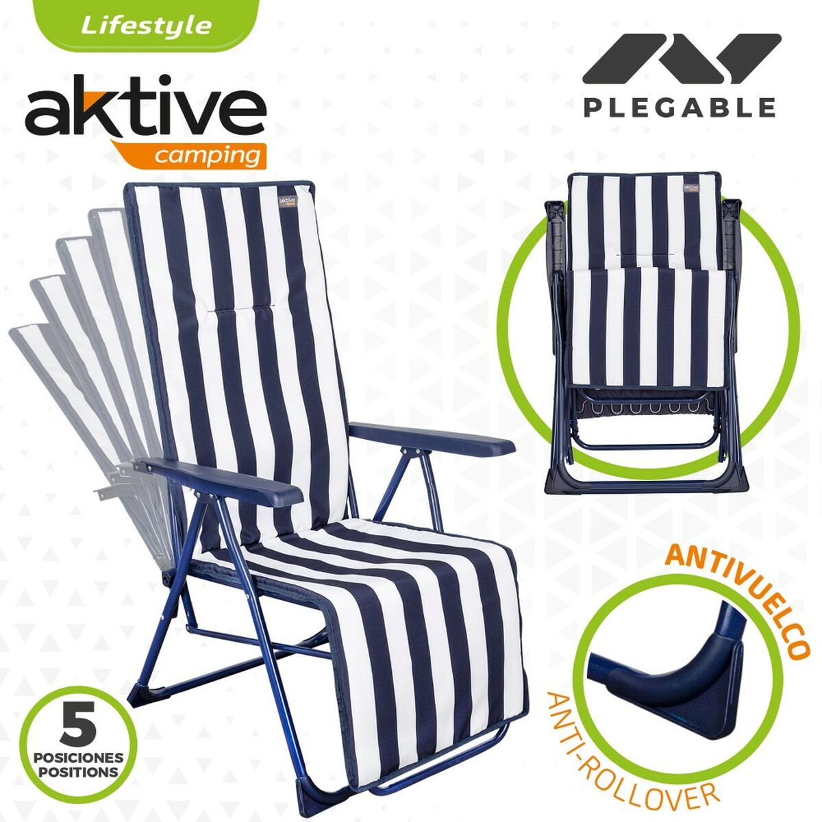 Solseng Aktive Λευκό Ναυτικό Μπλε ανακλινόμενo Ριγέ 147 x 70 x 48 cm (x2) Solseng Aktive Λευκό Ναυτικό Μπλε ανακλινόμενo Ριγέ 147 x 70 x 48 cm (x2)