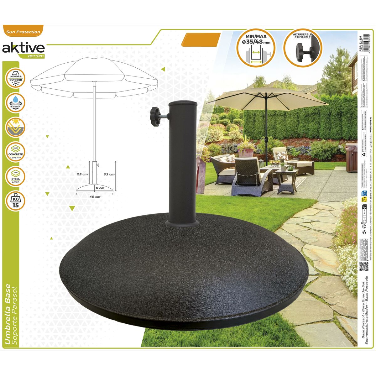 Βάση ομπρέλας Aktive 45 x 33 x 45 cm Τσιμέντο Χάλυβας