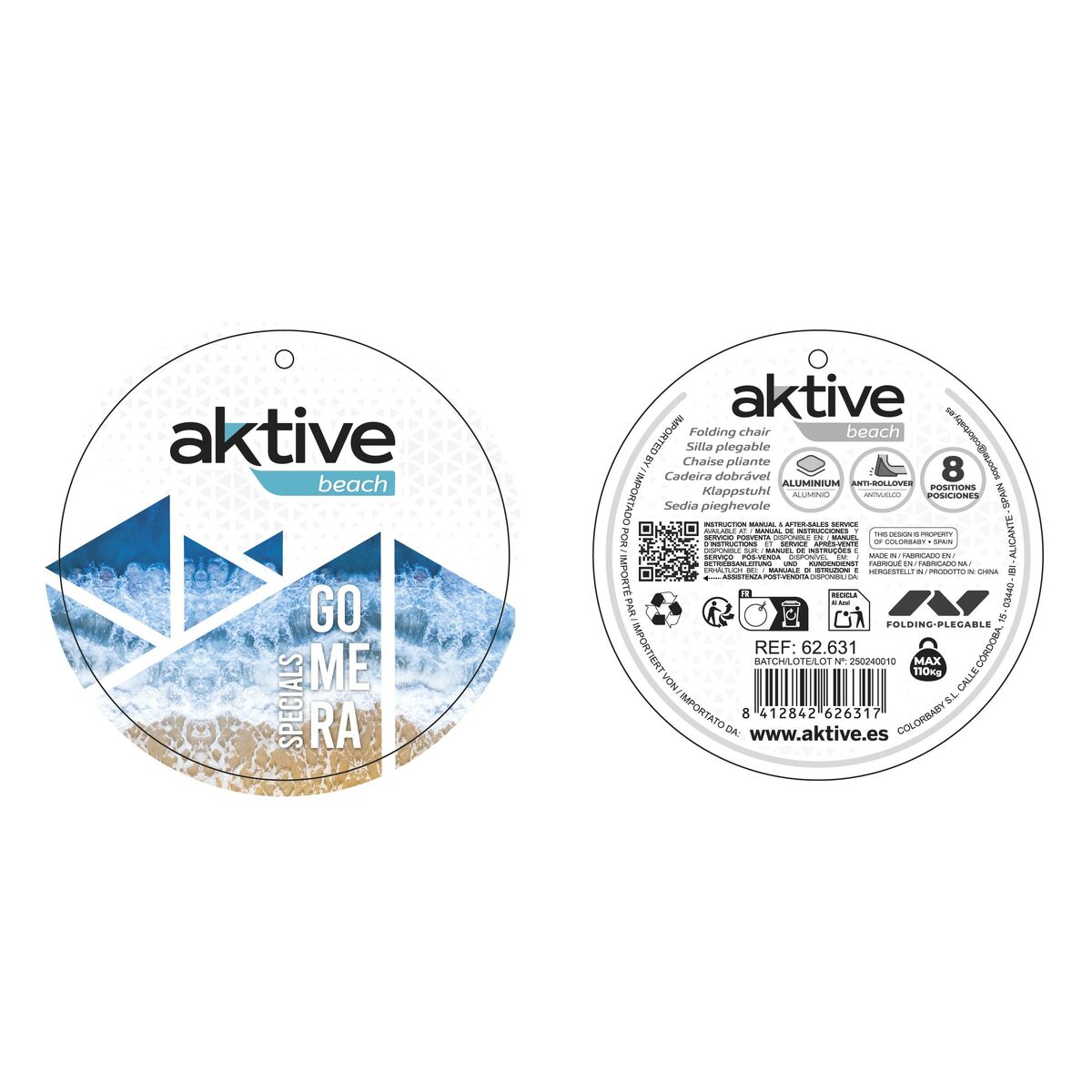 Αναδιπλούμενη Καρέκλα με Προσκέφαλο Aktive 47 x 99 x 63 cm Μπλε (x2)