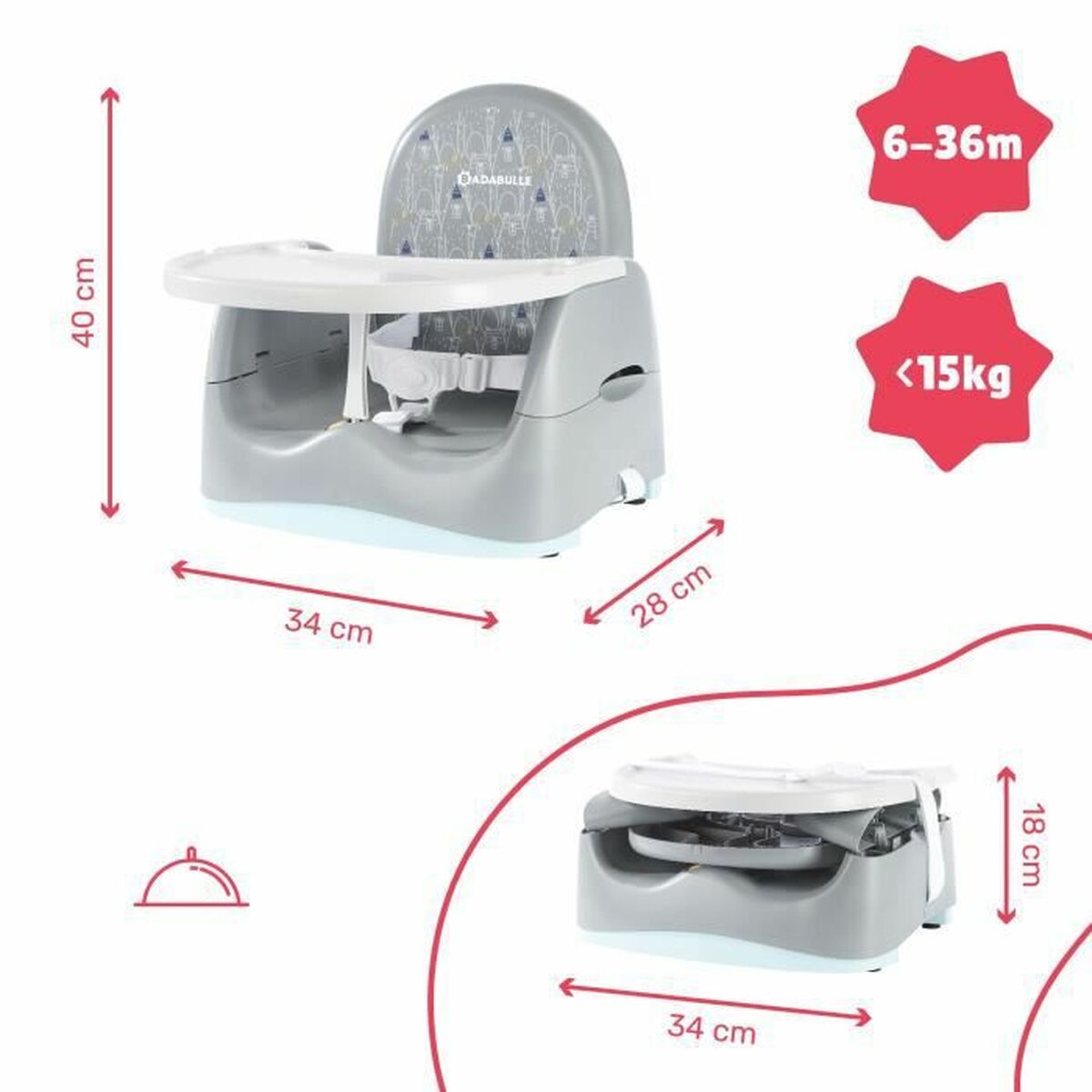 Καρεκλακι φαγητου μωρου Badabulle Sitzerhöhung 15 kg Λευκό/Γκρι Καρεκλακι φαγητου μωρου Badabulle Sitzerhöhung 15 kg Λευκό/Γκρι