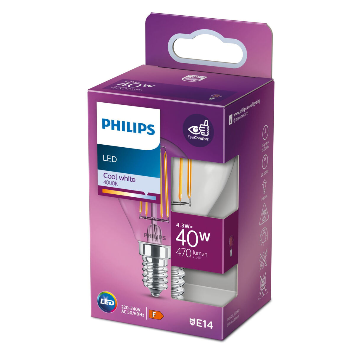 Σφαιρική Λάμπα LED Philips Equivalent E14 40 W F (4000 K) (Δωρεάν Μεταφορικά)