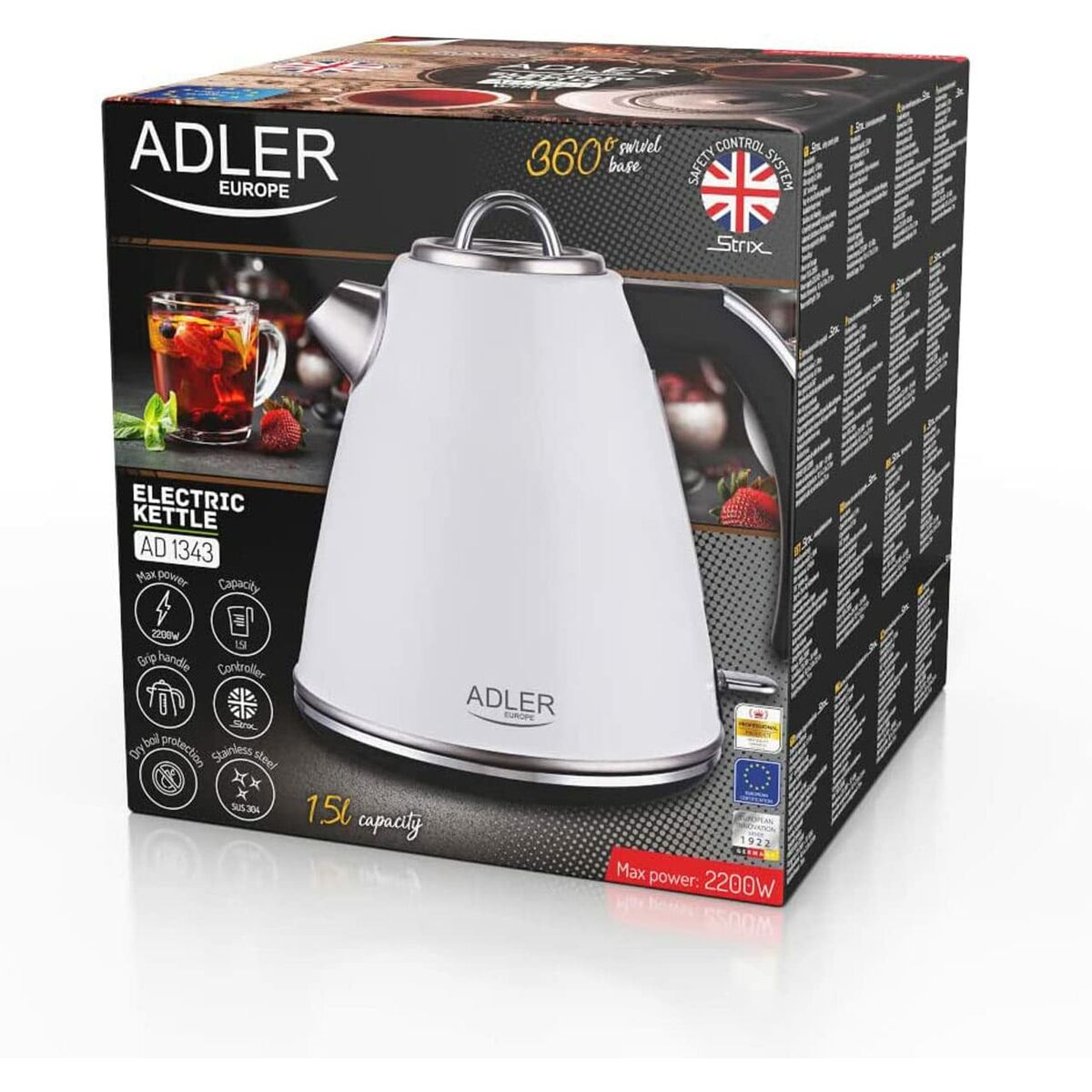 Βραστήρας Adler AD 1341 Λευκό Ανοξείδωτο ατσάλι 2200 W 1,5 L Βραστήρας Adler AD 1341 Λευκό Ανοξείδωτο ατσάλι 2200 W 1,5 L
