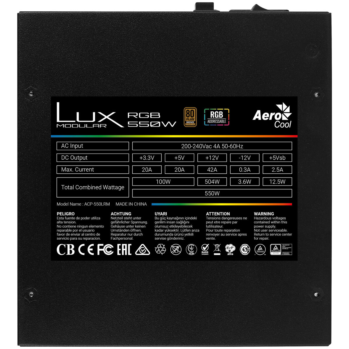 Τροφοδοσία Ρεύματος Aerocool LUXRGB550M 550 W 80 Plus Bronze Τροφοδοσία Ρεύματος Aerocool LUXRGB550M 550 W 80 Plus Bronze