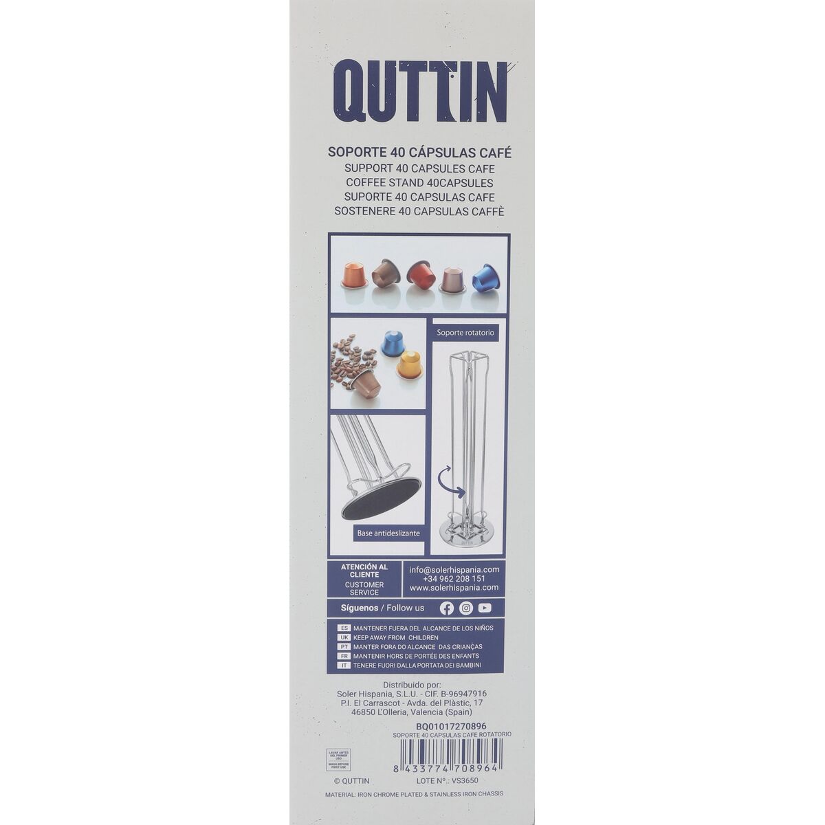 βάση για 40 καψάκια καφέ Quttin 107235 Περιστροφικó 11,5 x 37 cm (x6)