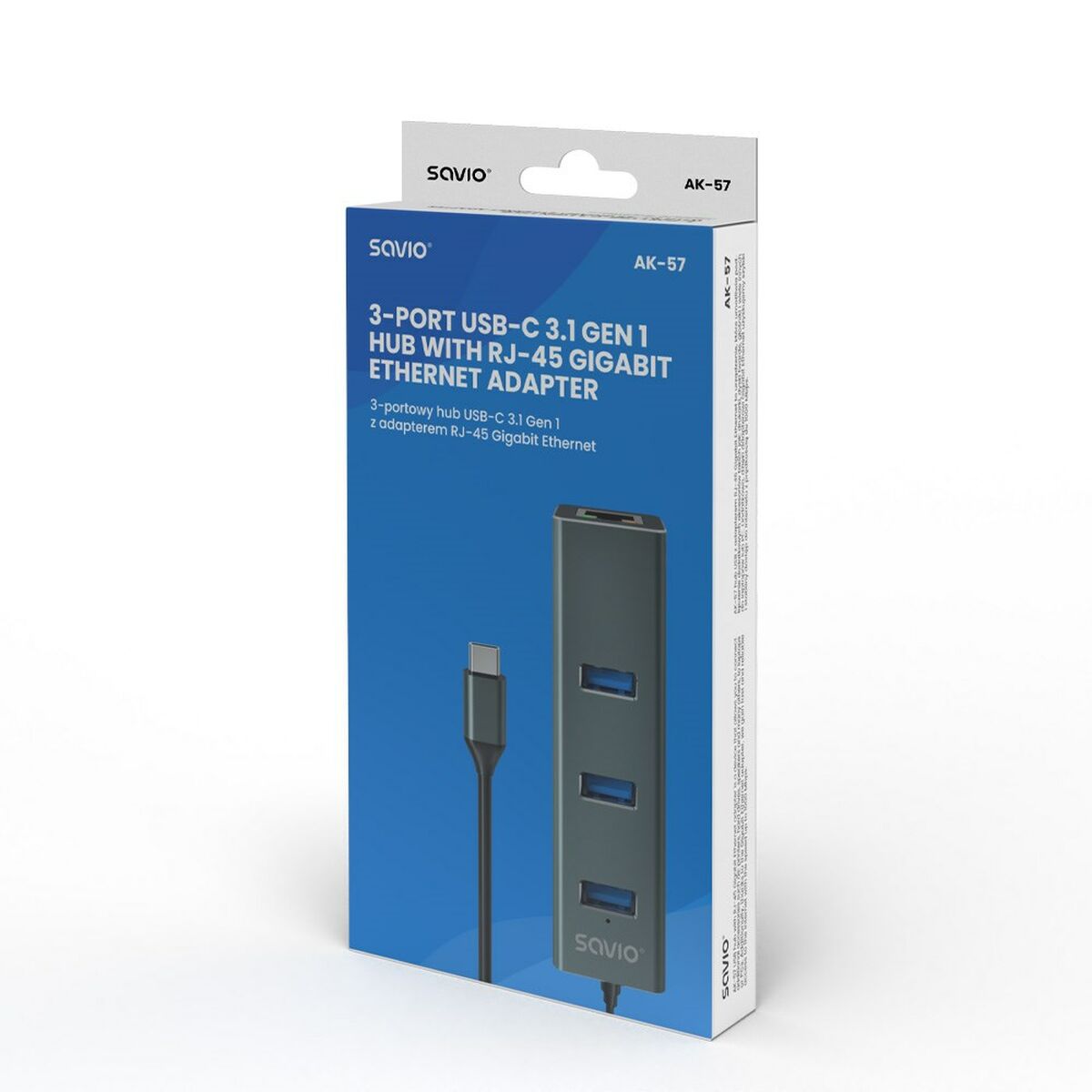 Hub USB-C 4 Θύρες Savio AK-57 Ethernet (RJ-45) Γκρι Hub USB-C 4 Θύρες Savio AK-57 Ethernet (RJ-45) Γκρι