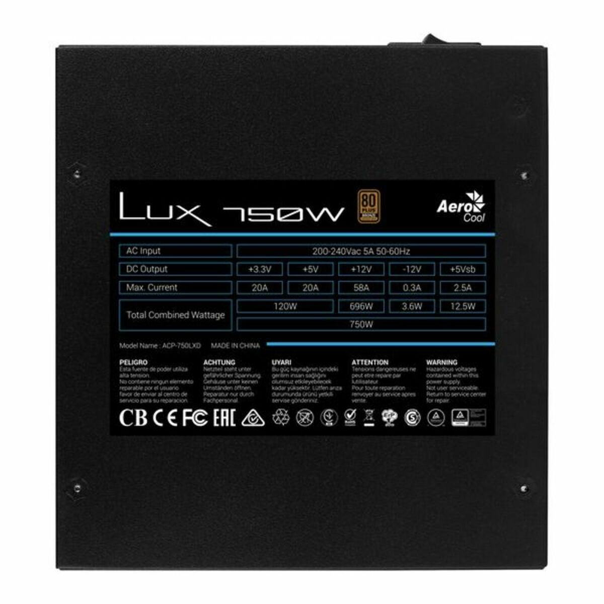 Τροφοδοσία Ρεύματος Aerocool LUX 750W 750W ATX 750 W 80 Plus Bronze Τροφοδοσία Ρεύματος Aerocool LUX 750W 750W ATX 750 W 80 Plus Bronze