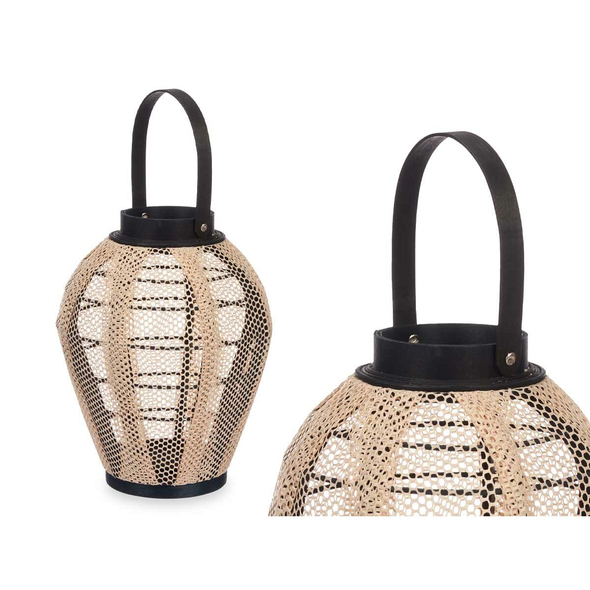 Lanterne Gift Decor Μαύρο Μπεζ Ξύλο Ύφασμα Γυαλί Lanterne 25 x 30 x 25 cm Με λαβή (x2)