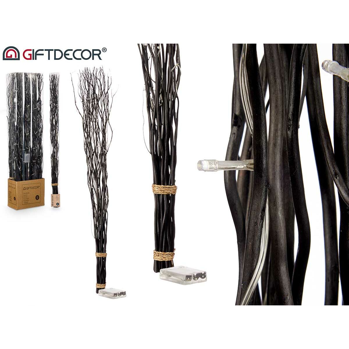 Ανθοδέσμες Gift Decor Μαύρο Ξύλο 7,5 x 120 x 7,5 cm Φως LED (8 Μονάδες)