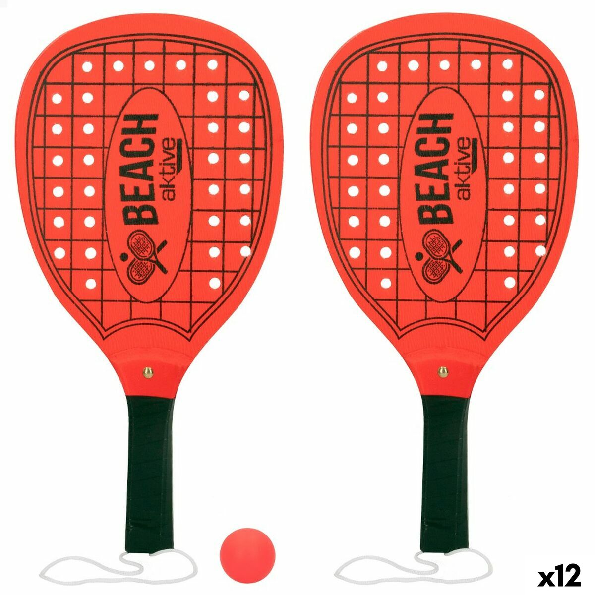 Ρακέτες Παραλίας με Μπάλα Aktive 20 x 40 cm (12 Μονάδες)