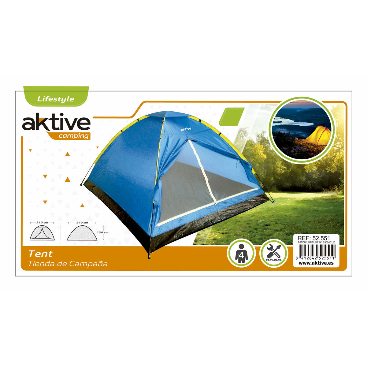 Camping Σκηνή Aktive 4 Άνθρωποι 210 x 130 x 240 cm (4 Μονάδες)