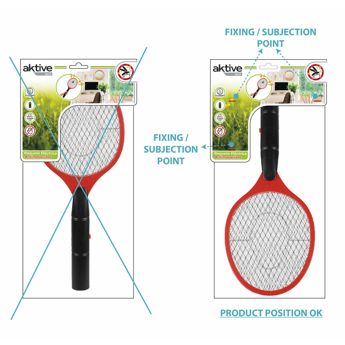 Ηλεκτρικο απωθητικο κουνουπιων Aktive Ρακέτα Ανοξείδωτο ατσάλι Πλαστική ύλη 18 x 46 x 3 cm (12 Μονάδες)