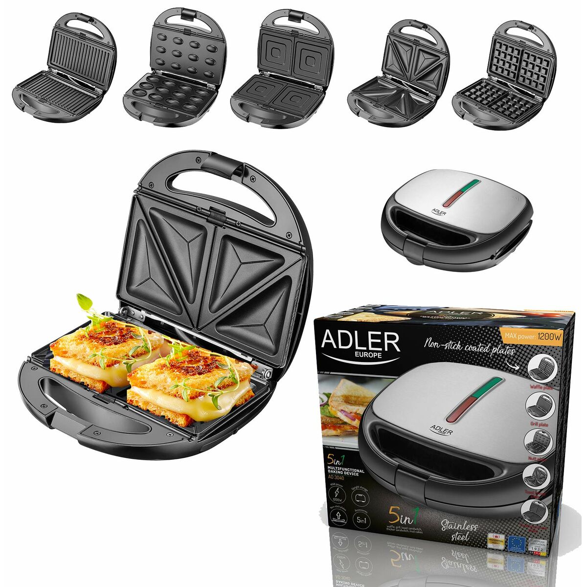 Σαντουιτσιέρα Adler AD 3040 Μαύρο Γκρι 1200 W Σαντουιτσιέρα Adler AD 3040 Μαύρο Γκρι 1200 W