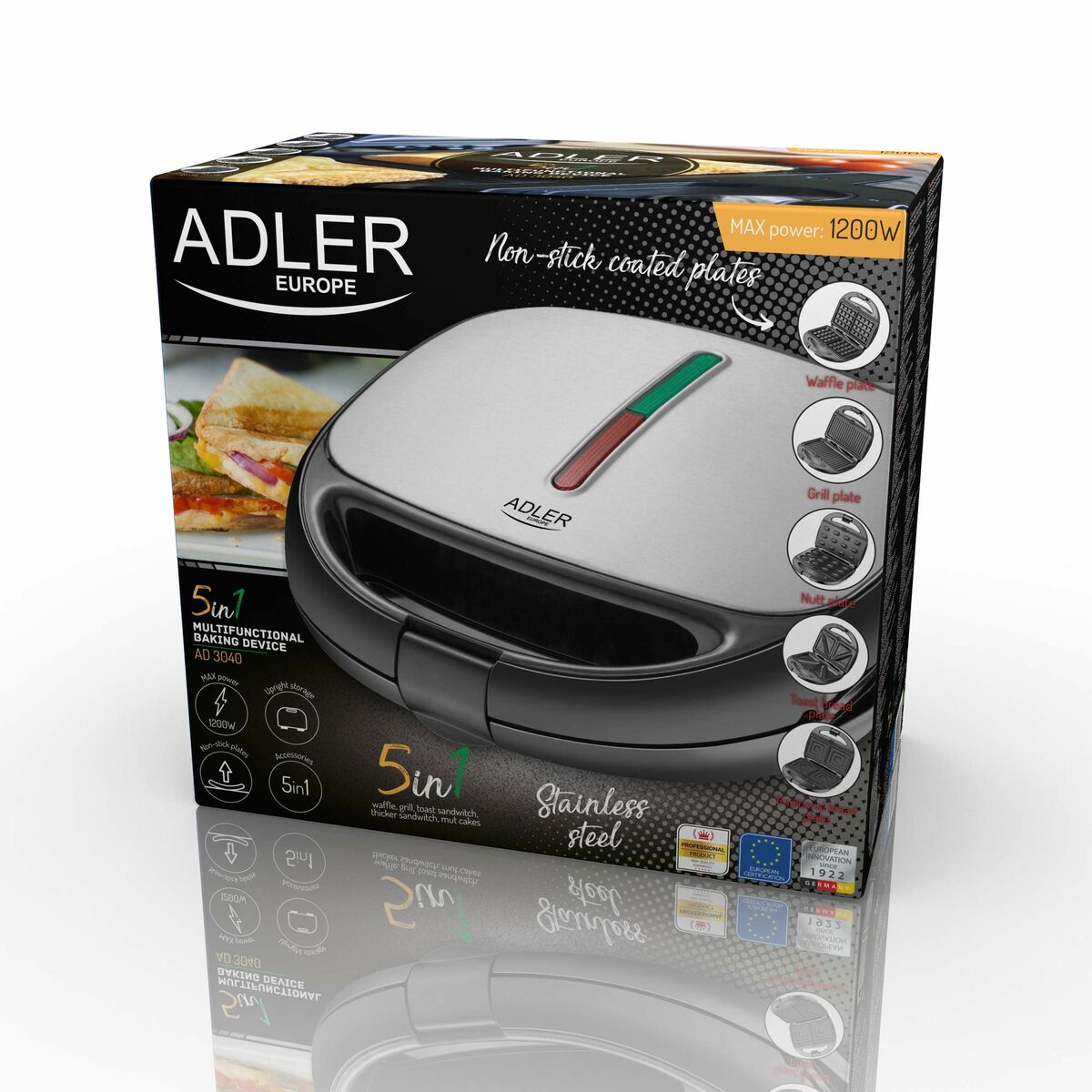 Σαντουιτσιέρα Adler AD 3040 Μαύρο Γκρι 1200 W Σαντουιτσιέρα Adler AD 3040 Μαύρο Γκρι 1200 W