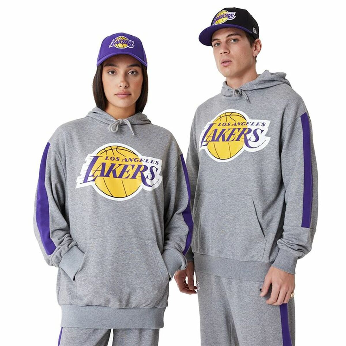Unisex Φούτερ με Κουκούλα New Era LA Lakers NBA Colour Block Γκρι Unisex Φούτερ με Κουκούλα New Era LA Lakers NBA Colour Block Γκρι