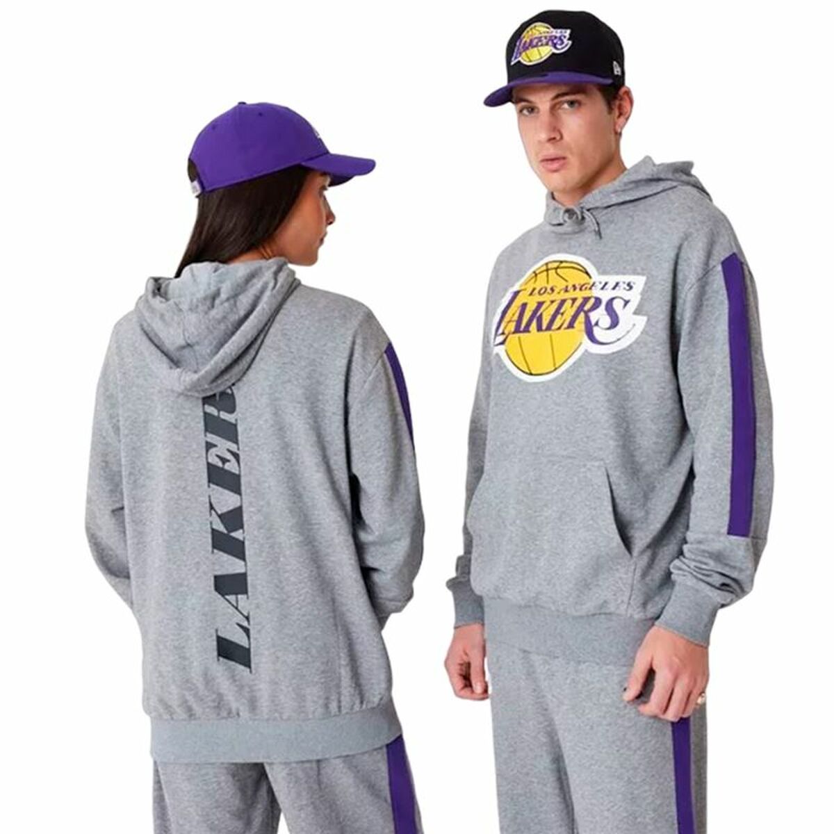 Unisex Φούτερ με Κουκούλα New Era LA Lakers NBA Colour Block Γκρι Unisex Φούτερ με Κουκούλα New Era LA Lakers NBA Colour Block Γκρι