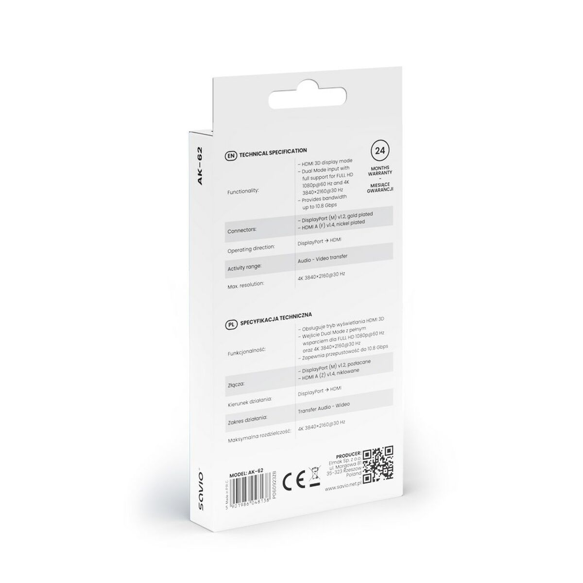 Αντάπτορας DisplayPort σε HDMI Savio AK-62 20 cm Αντάπτορας DisplayPort σε HDMI Savio AK-62 20 cm