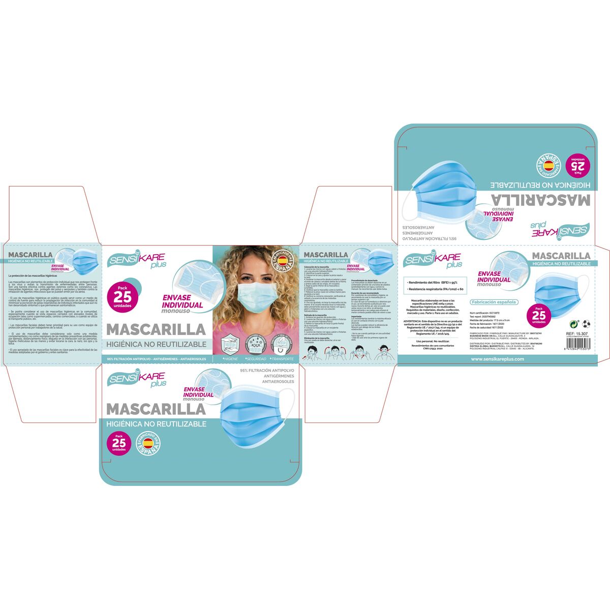 Box of hygienic masks SensiKare 25 Τεμάχια (12 Μονάδες) Box of hygienic masks SensiKare 25 Τεμάχια (12 Μονάδες)