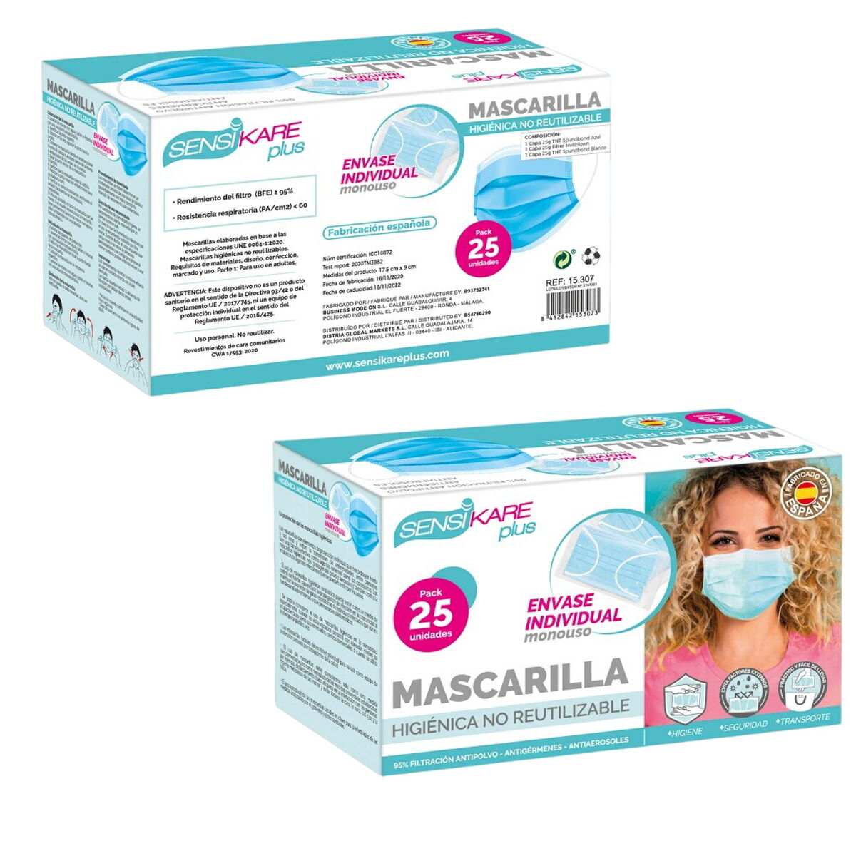 Box of hygienic masks SensiKare 25 Τεμάχια (12 Μονάδες) Box of hygienic masks SensiKare 25 Τεμάχια (12 Μονάδες)