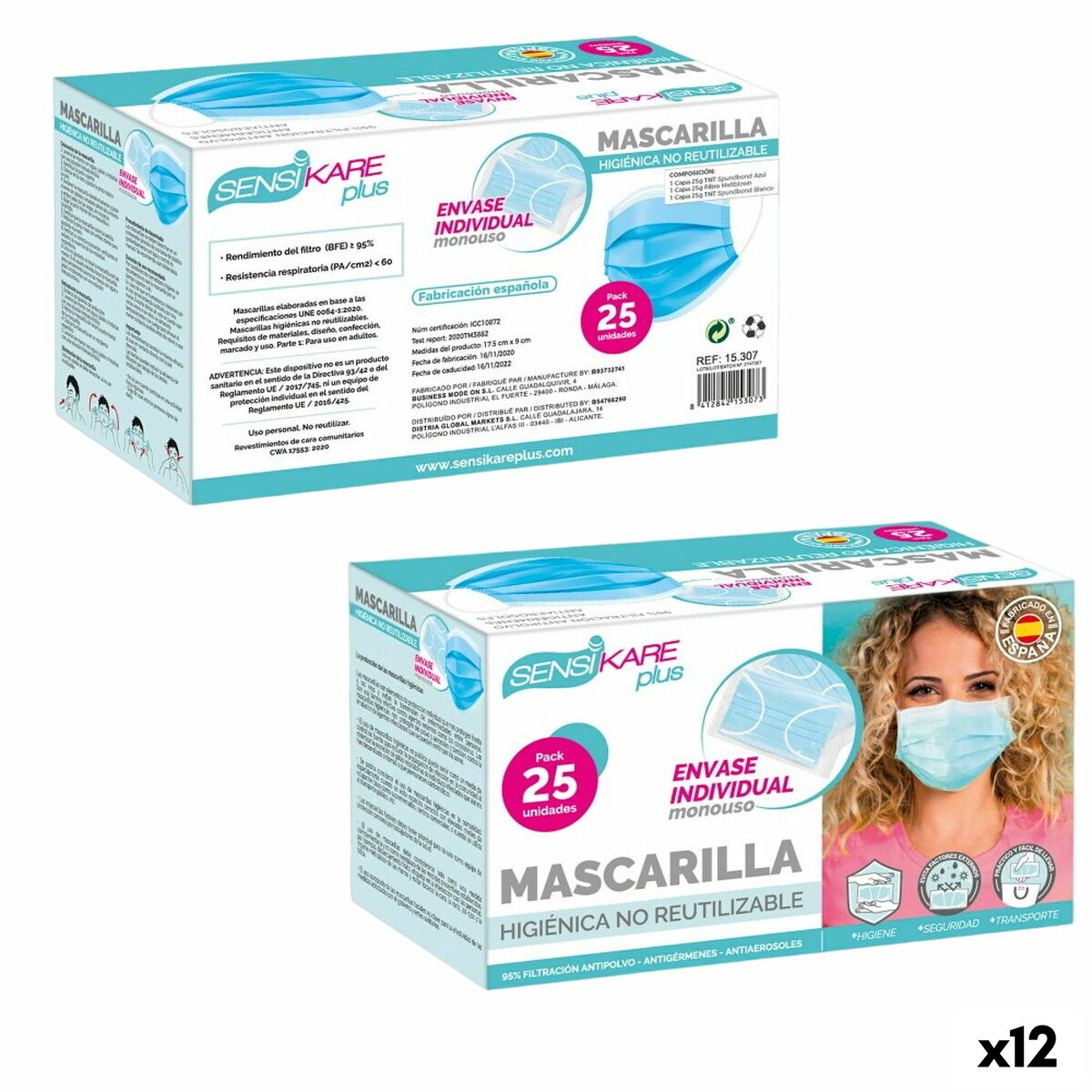 Box of hygienic masks SensiKare 25 Τεμάχια (12 Μονάδες) Box of hygienic masks SensiKare 25 Τεμάχια (12 Μονάδες)
