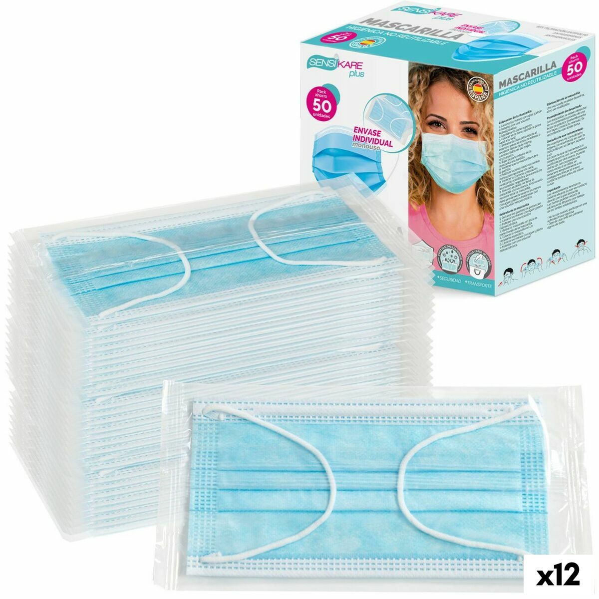 Box of hygienic masks SensiKare 50 Τεμάχια (12 Μονάδες) Box of hygienic masks SensiKare 50 Τεμάχια (12 Μονάδες)