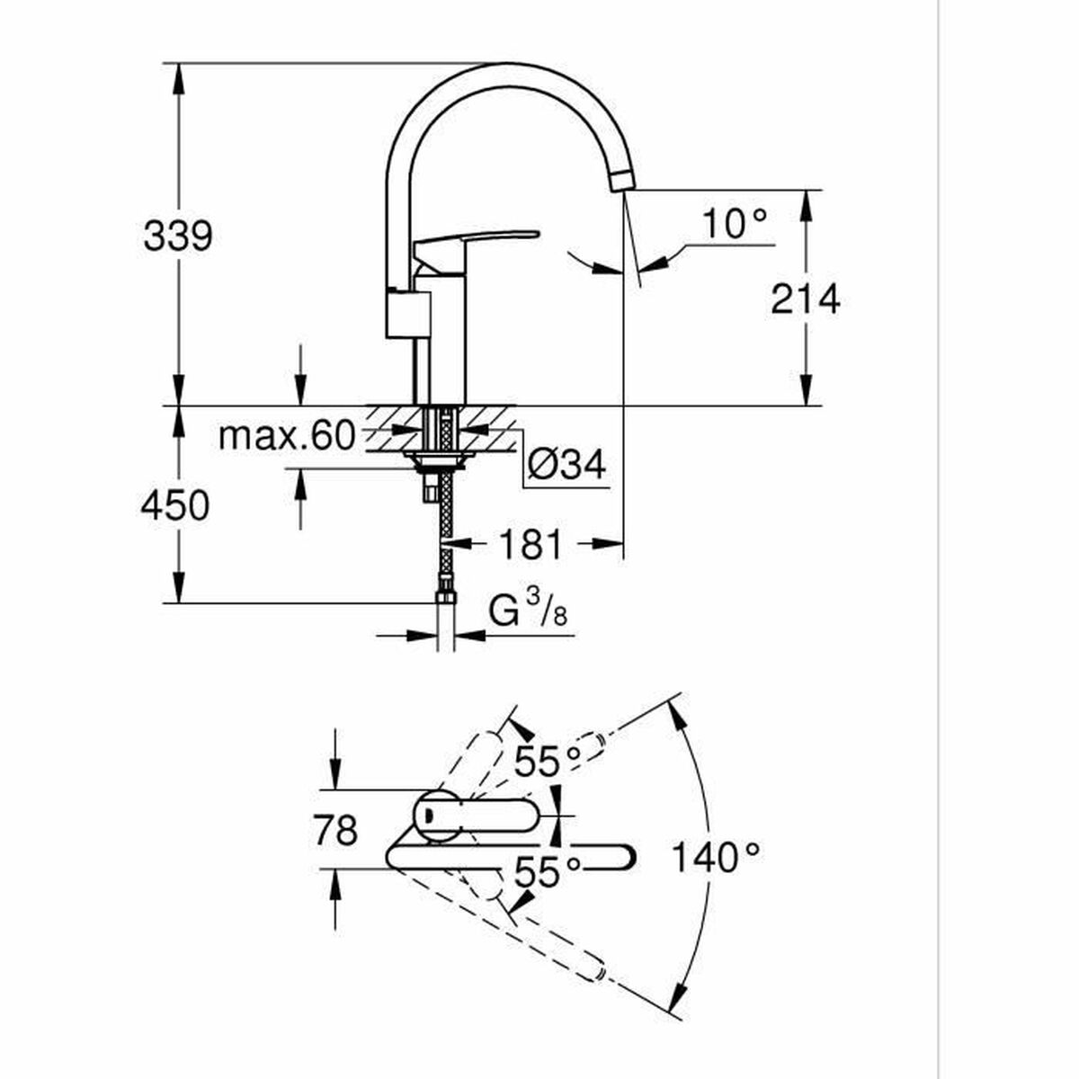 Kitchen Tap Grohe Wave Cosmopolitan - 32449001 C σχήμα Μέταλλο Kitchen Tap Grohe Wave Cosmopolitan - 32449001 C σχήμα Μέταλλο