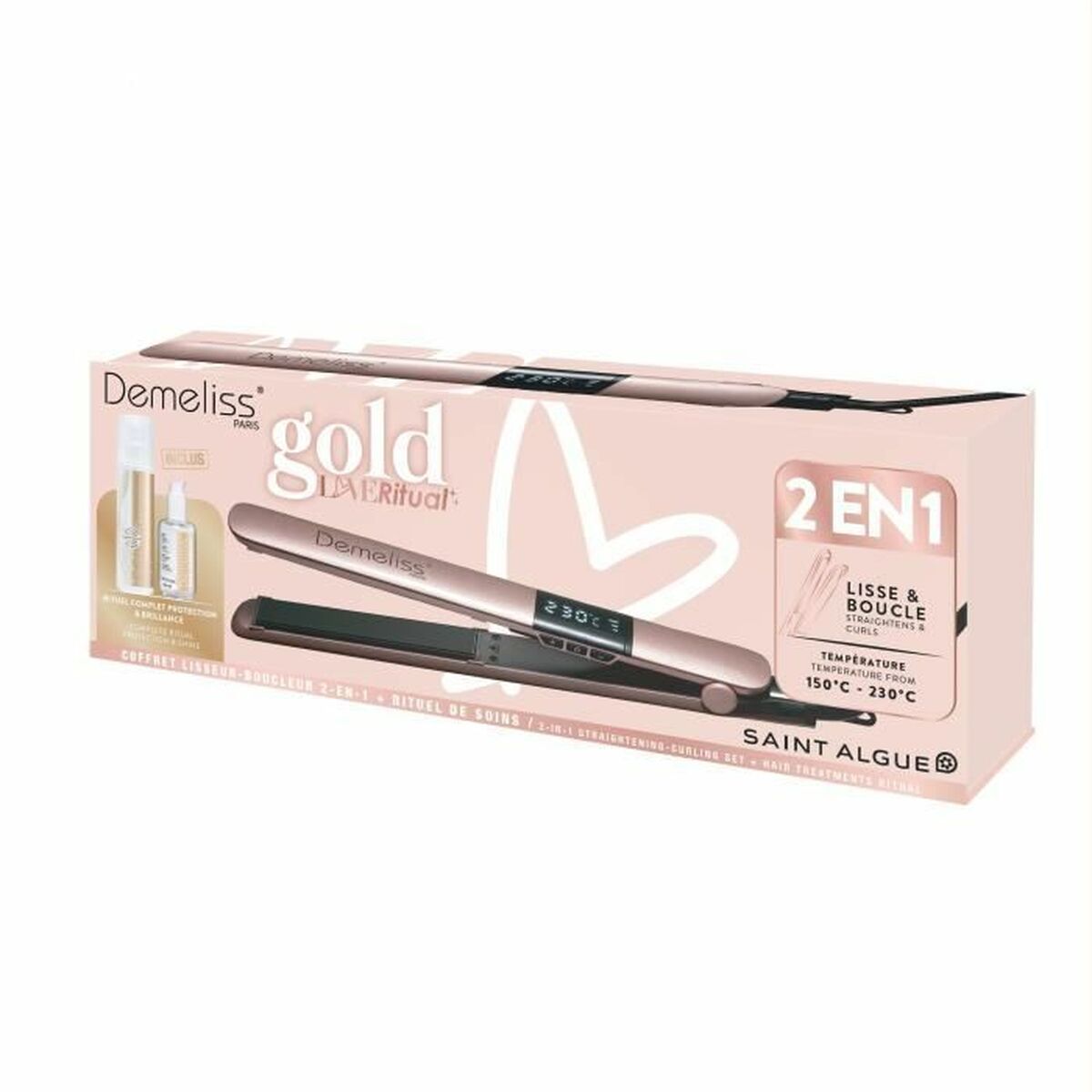 Μηχανή Ισιώματος Μαλλιών Saint-Algue Demeliss Gold Love 25 x 120 mm 2 σε 1 Μηχανή Ισιώματος Μαλλιών Saint-Algue Demeliss Gold Love 25 x 120 mm 2 σε 1