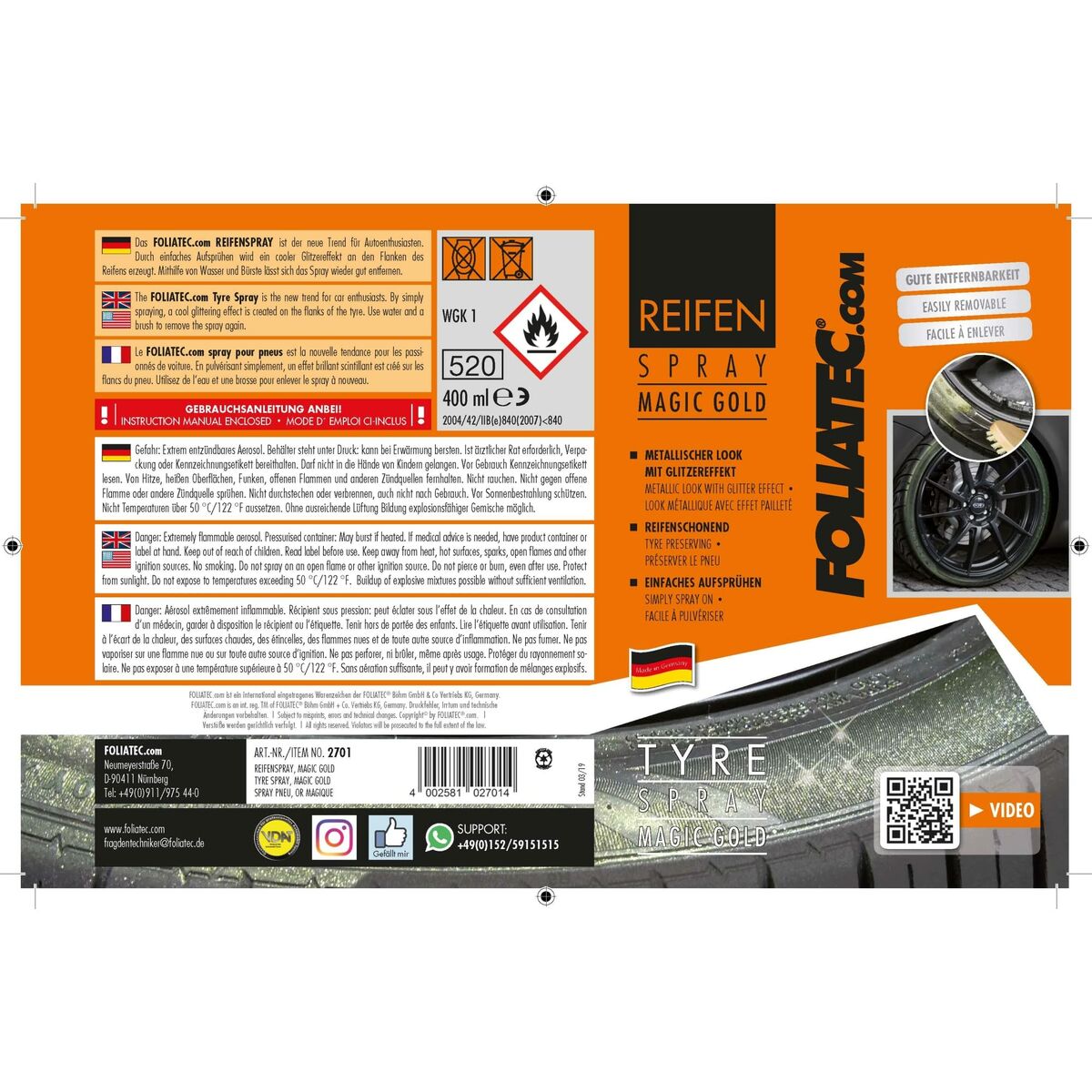 Σπρέι βαφής Foliatec Χρυσό Τροχούς 400 ml Σπρέι βαφής Foliatec Χρυσό Τροχούς 400 ml