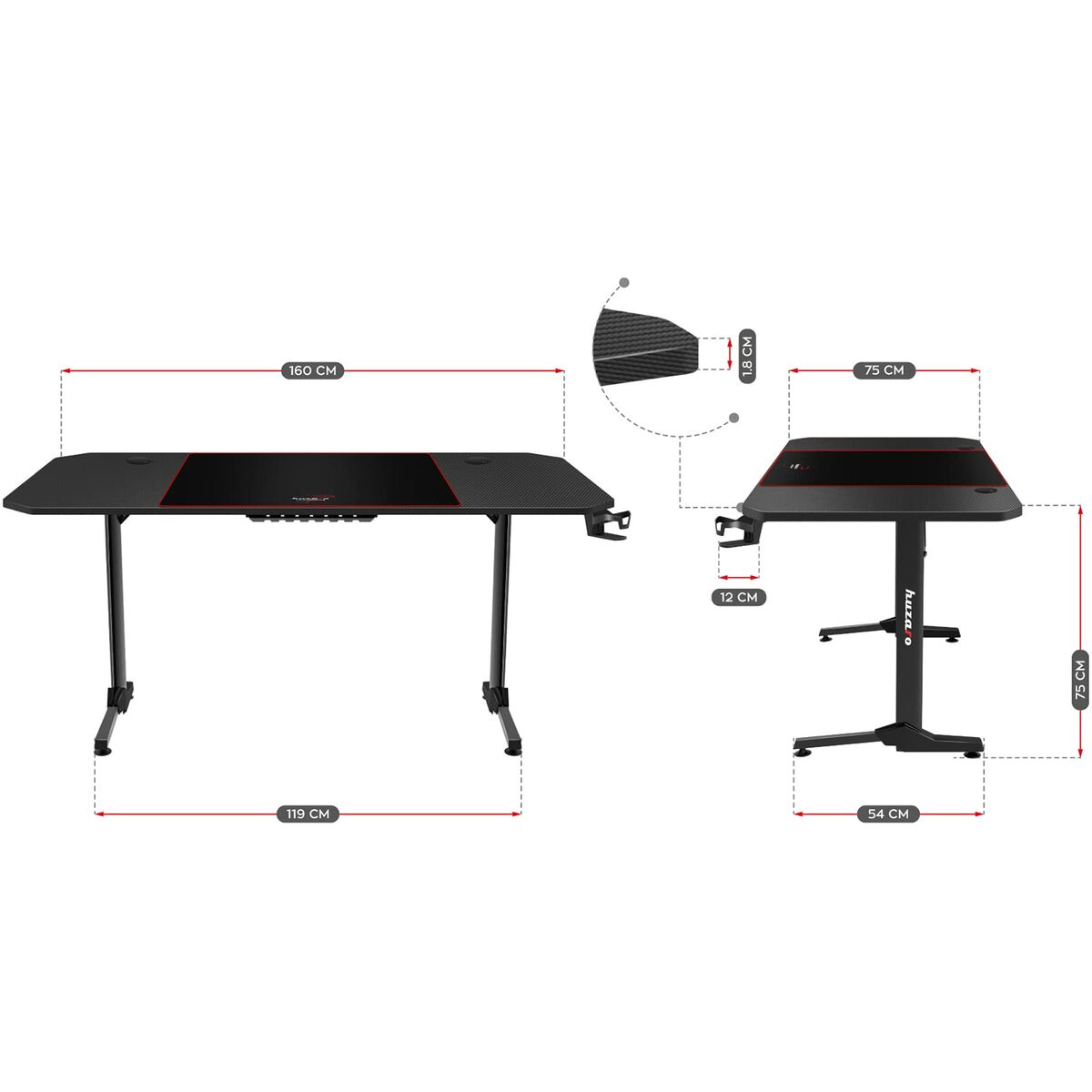 Γραφείο Gaming Huzaro HZ-Hero 4.7 Μαύρο Ξύλο MDF 160 x 75 cm Γραφείο Gaming Huzaro HZ-Hero 4.7 Μαύρο Ξύλο MDF 160 x 75 cm