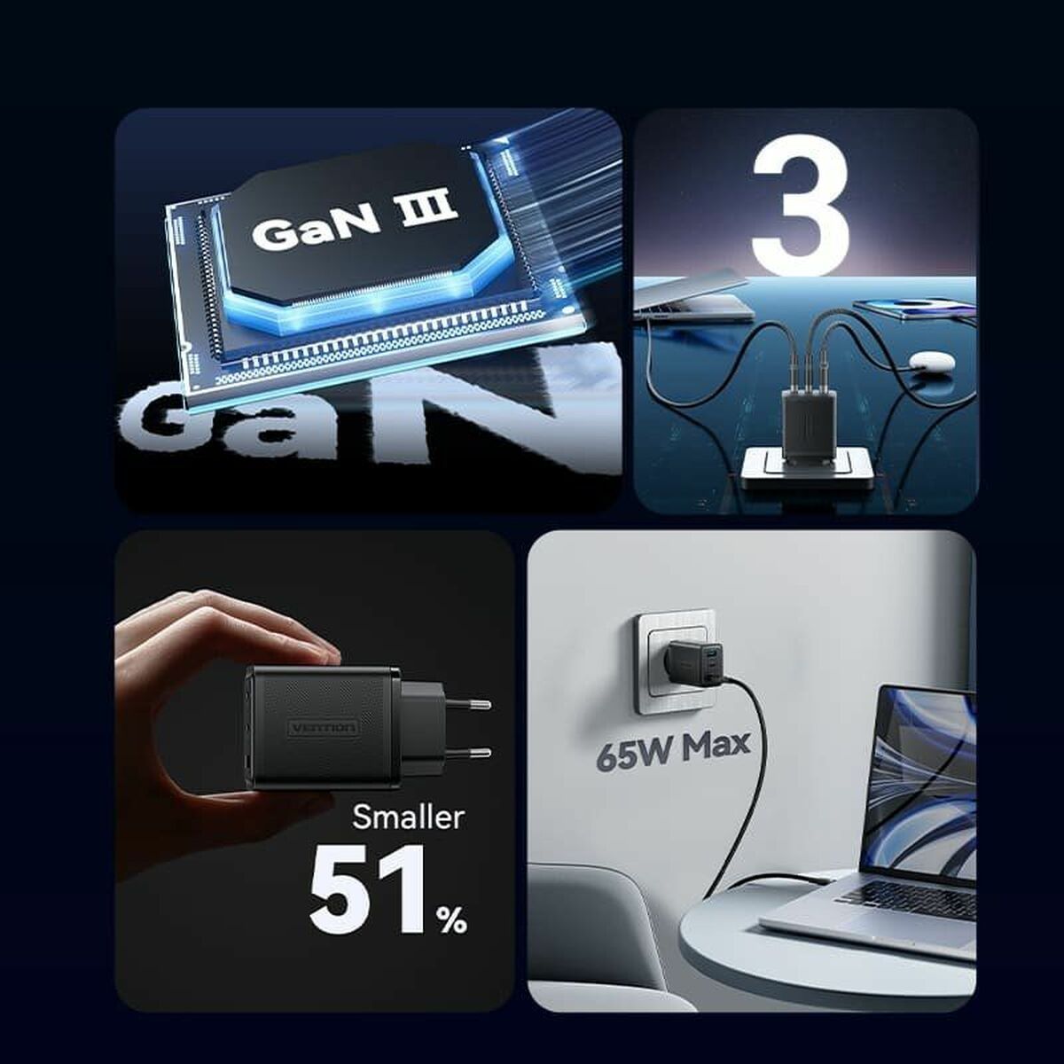 Φορτιστής Τοίχου Vention FERW0-EU 65 W