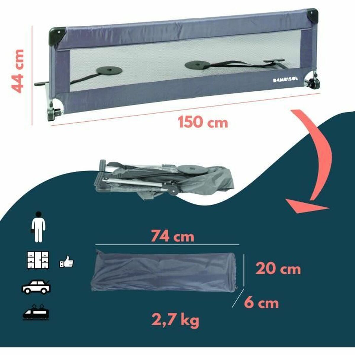 Κιγκλίδωμα κρεβατιών Looping BL5003G 44 x 150 cm Γκρι Κιγκλίδωμα κρεβατιών Looping BL5003G 44 x 150 cm Γκρι