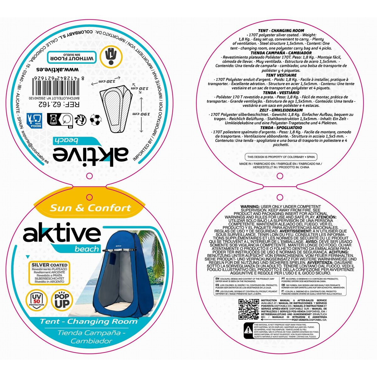 Camping Σκηνή Aktive 120 x 190 x 120 cm Μπλε Camping Σκηνή Aktive 120 x 190 x 120 cm Μπλε