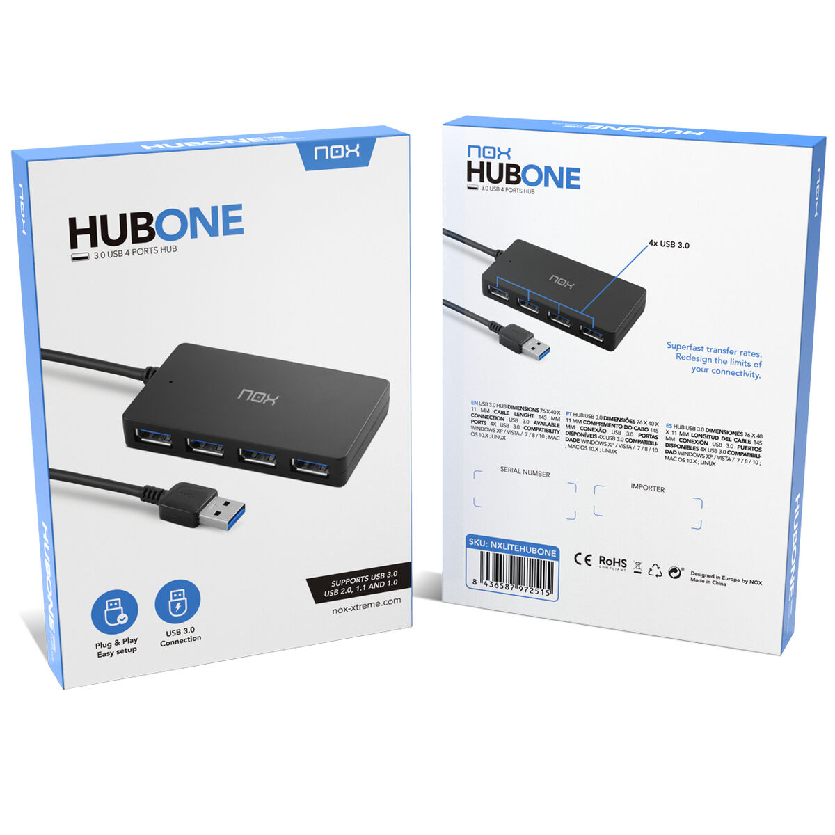 USB Hub Nox-Xtreme NXLITEHUBONE USB x 4 Μαύρο
