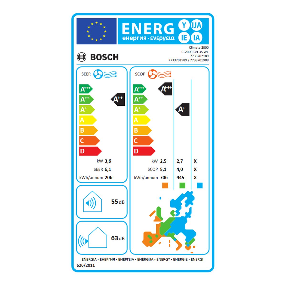 Κλιματιστικό BOSCH Λευκό A+ A++ A+/A++ 3770 w