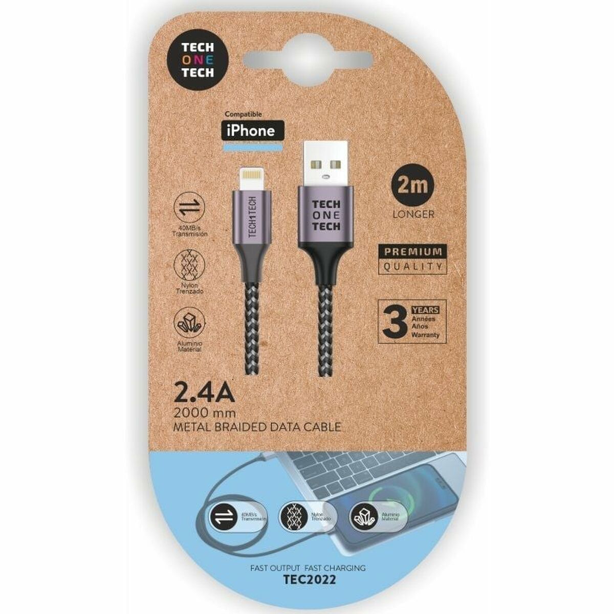 Lightning Καλώδιο Tech One Tech TEC2022 Γκρι Lightning Καλώδιο Tech One Tech TEC2022 Γκρι