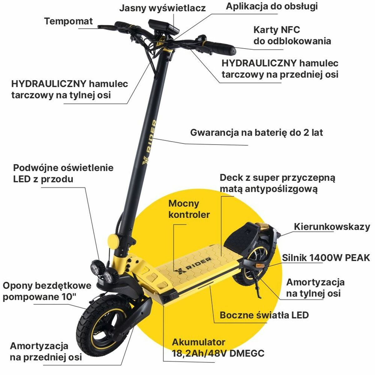 Ηλεκτρικό Σκούτερ Manta XRIDER F10 Κίτρινο Μαύρο 800 W Ηλεκτρικό Σκούτερ Manta XRIDER F10 Κίτρινο Μαύρο 800 W
