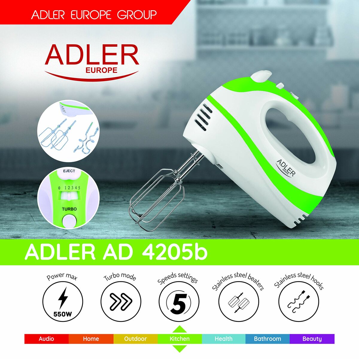 Μίξερ με Αναδευτήρες Adler AD 4205g Πλαστική ύλη Μίξερ με Αναδευτήρες Adler AD 4205g Πλαστική ύλη
