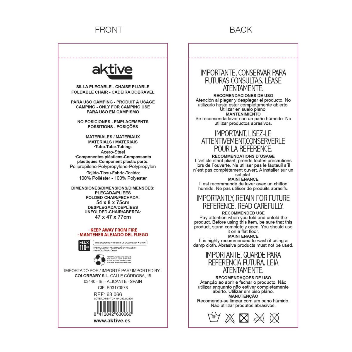 Πτυσσόμενη καρέκλα για κάμπινγκ Aktive (x2)