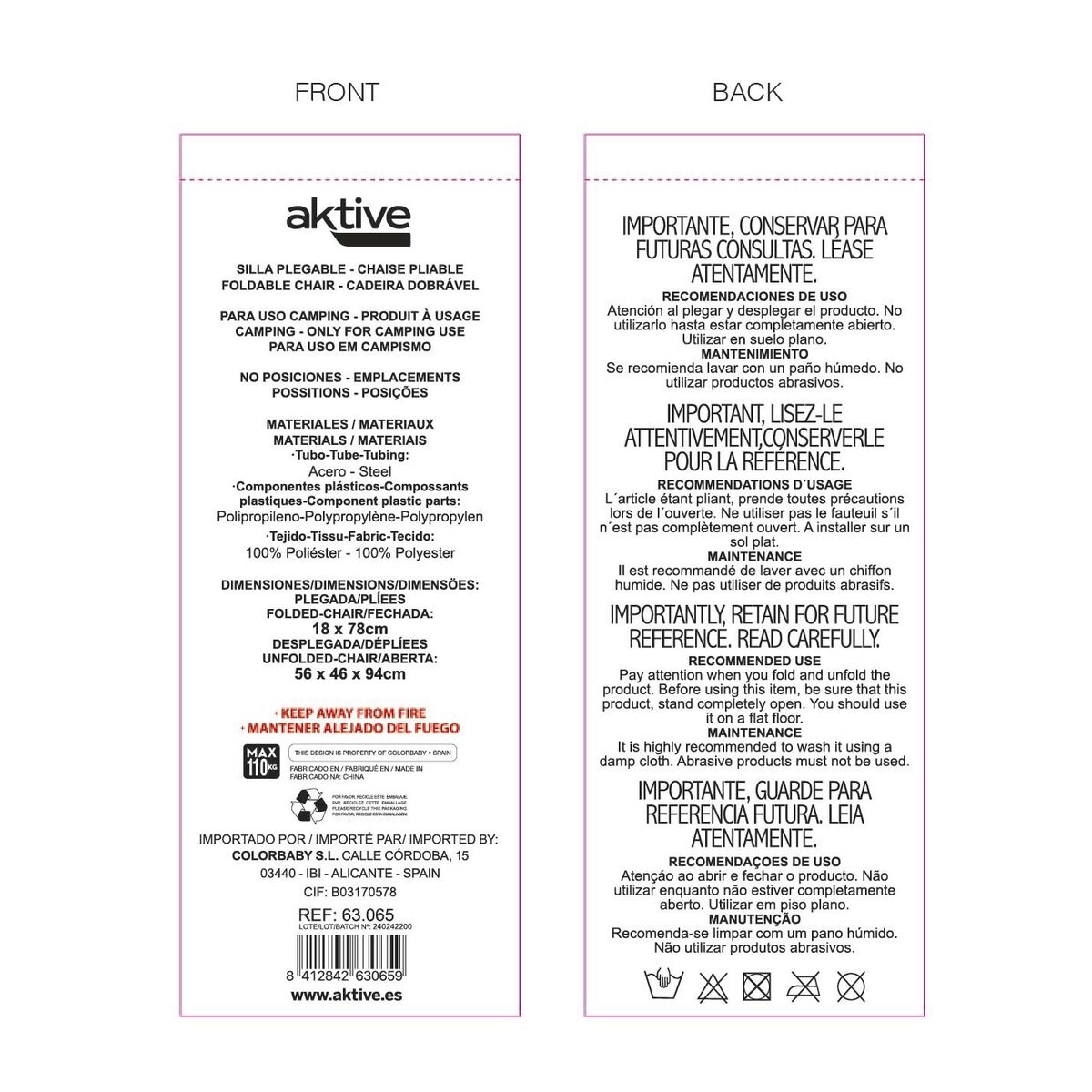 Πτυσσόμενη καρέκλα για κάμπινγκ Aktive (x2)